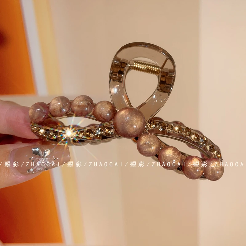 新款猫眼珠珠中号抓夹9厘米气质网红法式后脑勺盘发发夹发饰