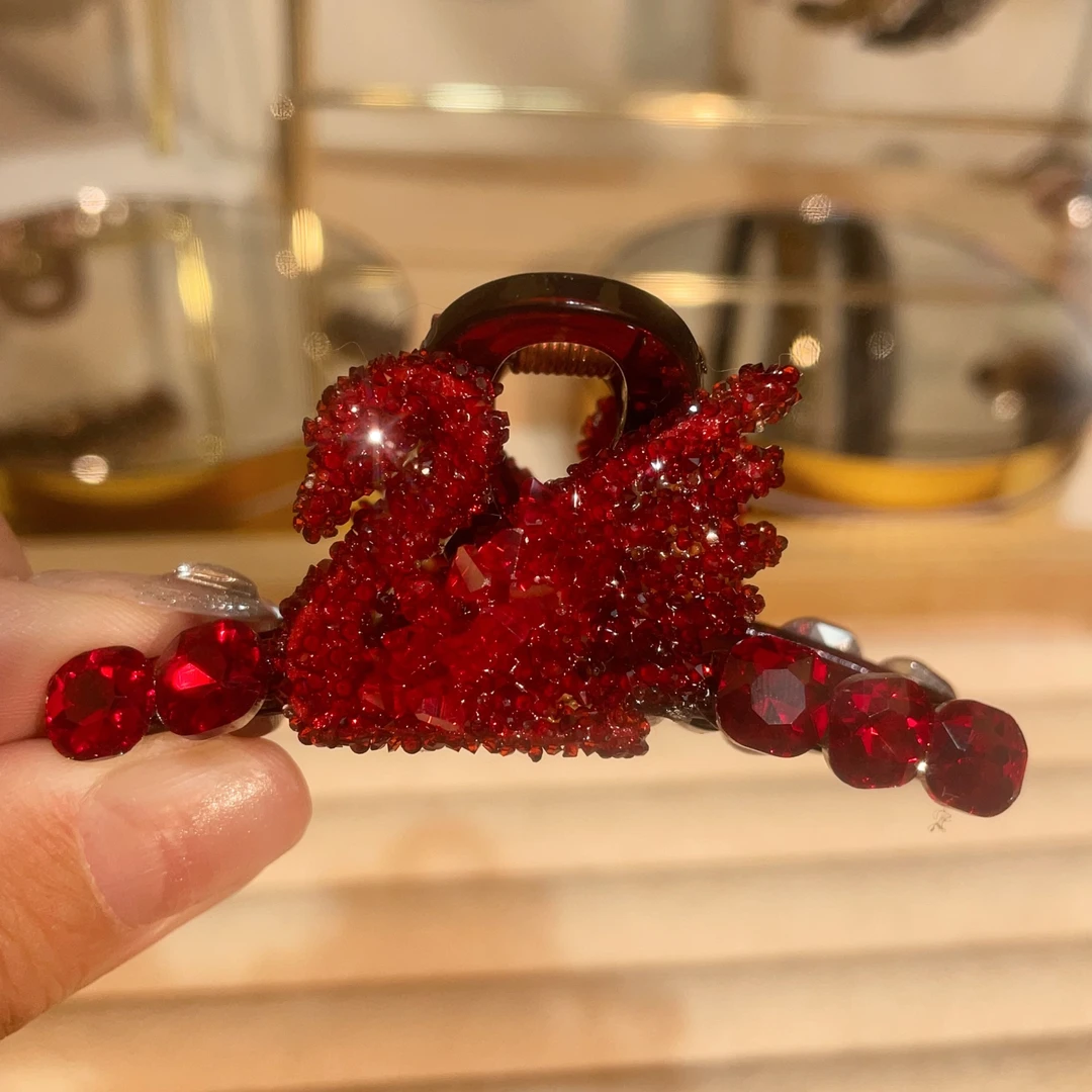 秋冬饰品天鹅红色抓夹气质轻奢时尚韩版小抓夹