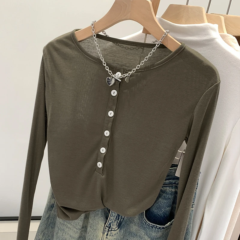 【部分现】薄款V领排扣罩衫修身长袖2025新款初纯夏开衫上衣 240167