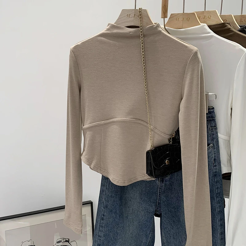 【部分现】半高领拼接软糯亲肤打底衫女秋冬2023新款显瘦上衣7707