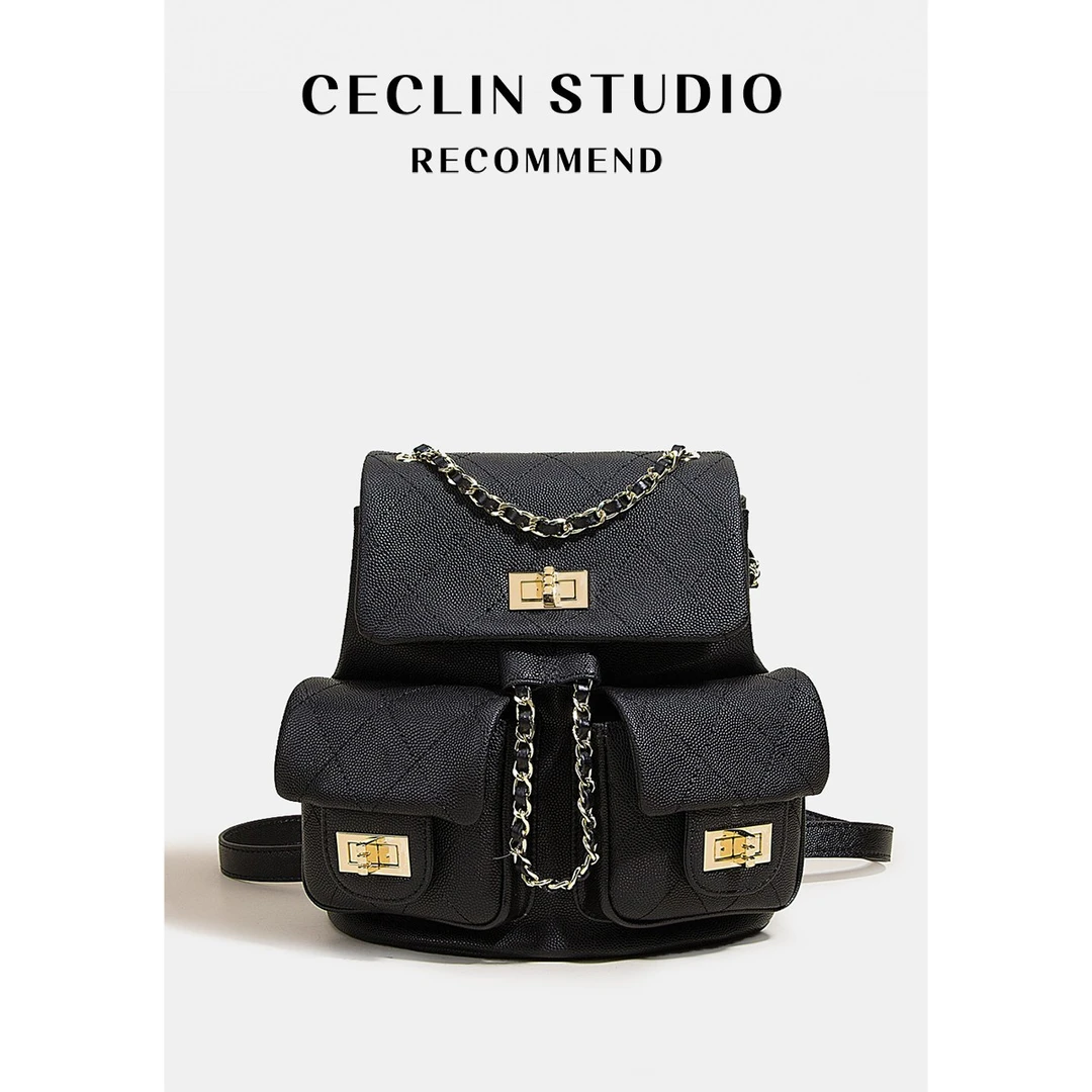 CECLIN真皮双肩包鱼子酱头层牛皮迷你小背包小香青蛙包时尚小包包