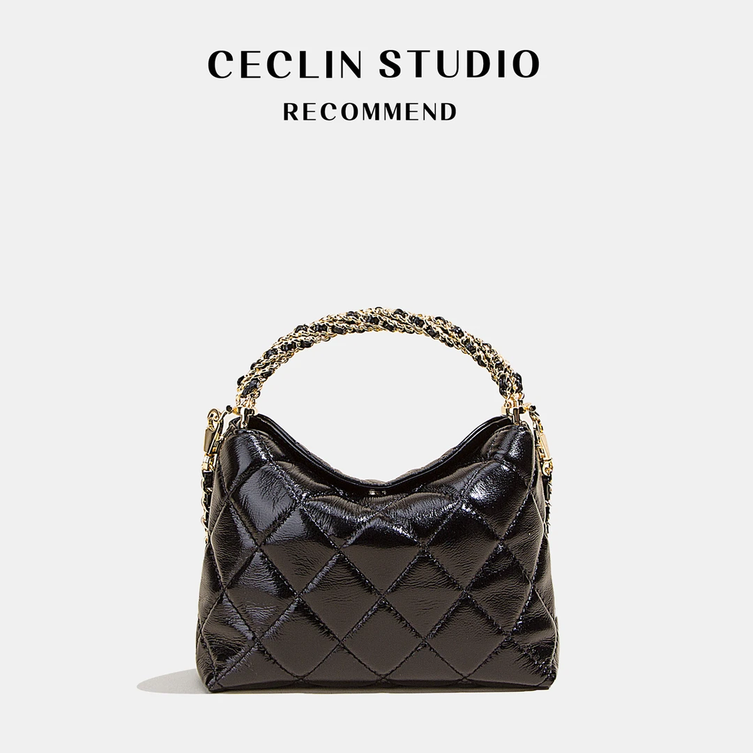 CECLIN2025春夏上新菱格链条包真皮女包单肩斜挎包小包包链条包