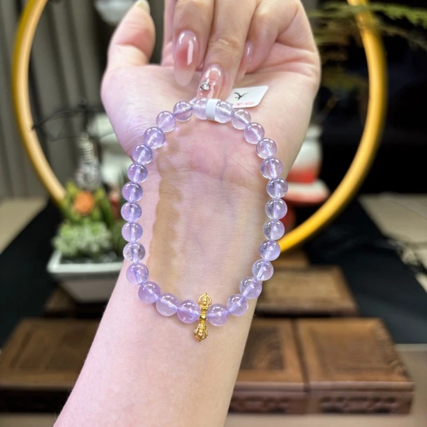 天然梦幻紫水晶手链搭配素银古法小金刚柱仙女精美手串