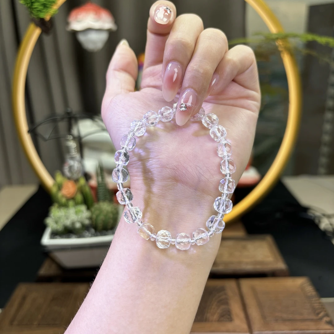 天然魔方切面白水晶闺蜜手链女款简约小众单圈手串