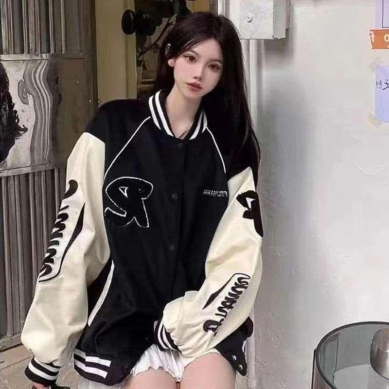 美式复古拼接棒球服外套2024春秋季学院风ins设计感百搭宽松外套