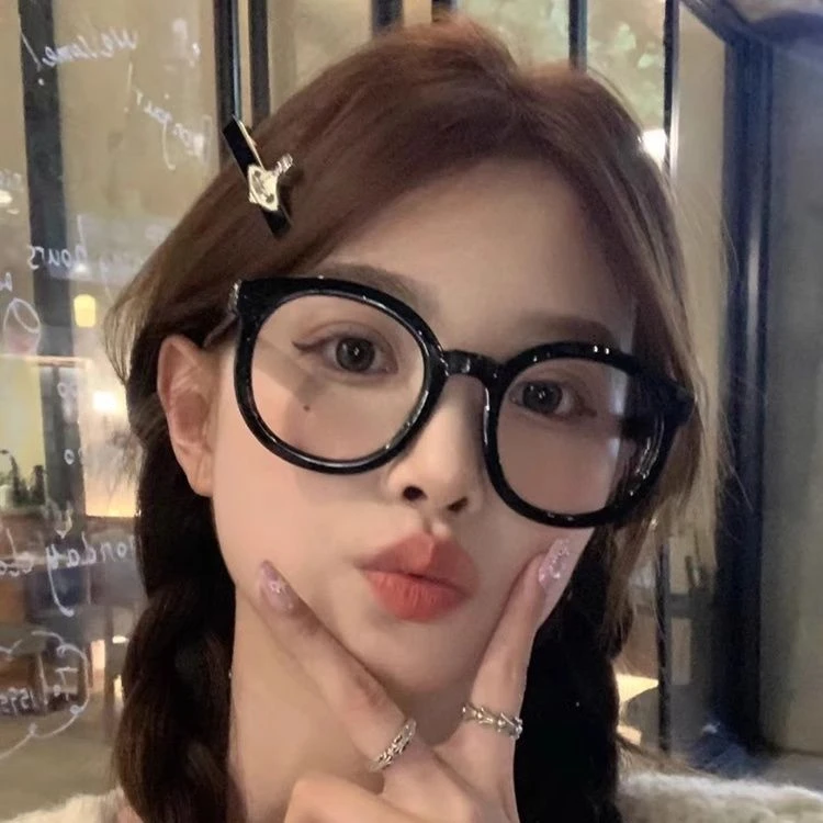 大圆框黑框眼镜近视女可配度数散光平光装饰素颜百搭眼镜防蓝光