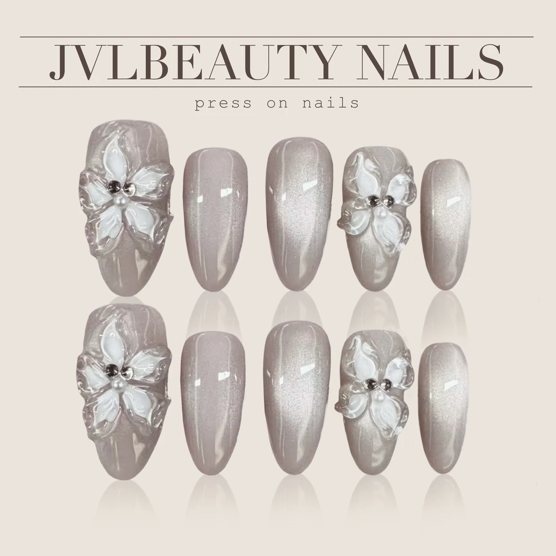 JVLBEAUTY猫眼雕花美甲冰透裸色高级感手工可拆卸美甲贴片穿戴甲