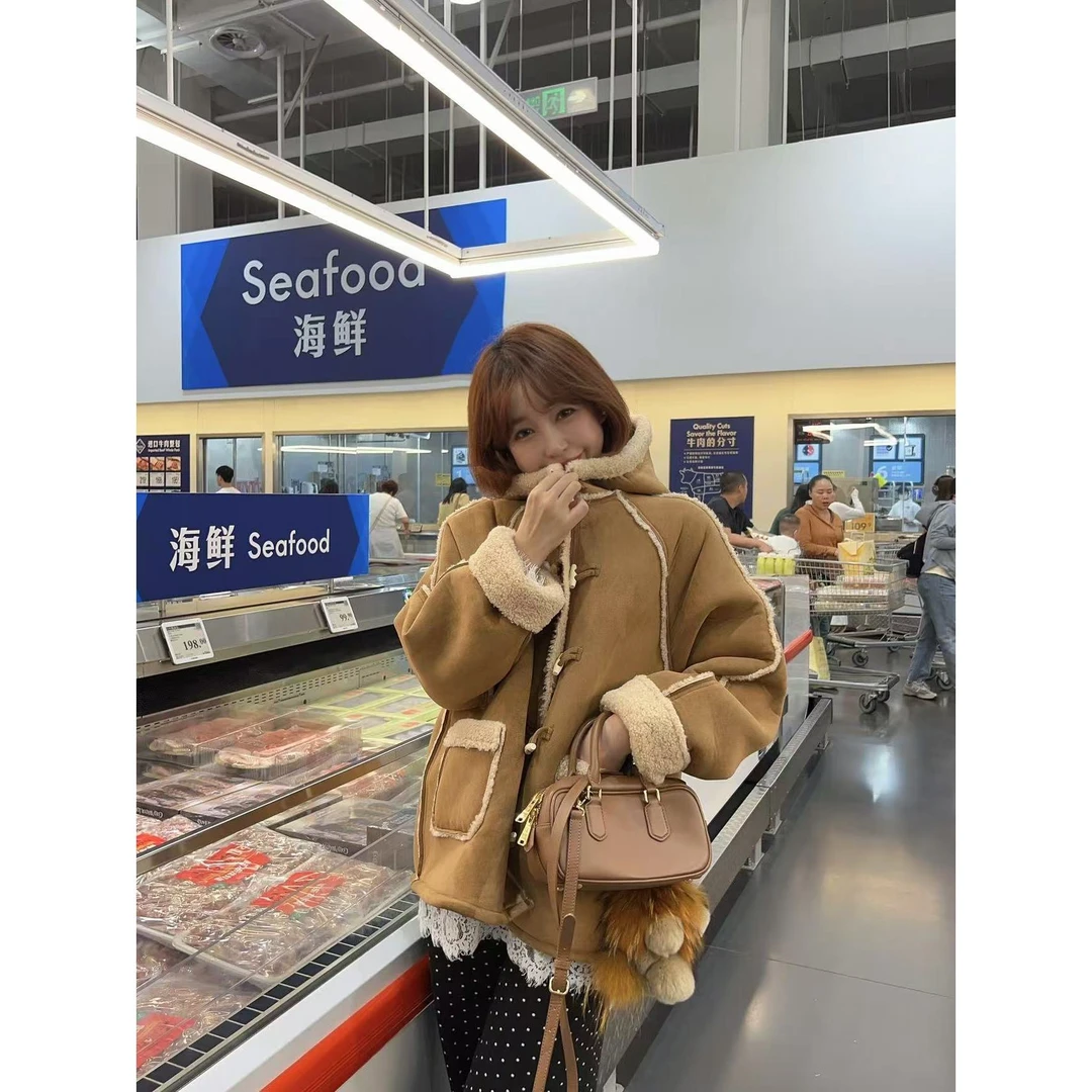 【YFONI】私服款进口牛角扣拉链皮毛一体