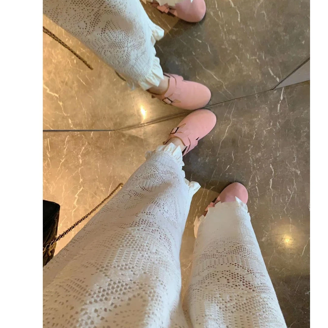 【YFONI】新款镂空花边休闲裤