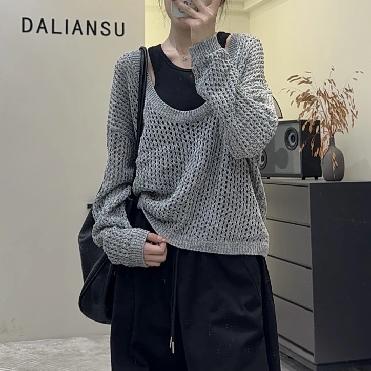 Nalian/拿恋-3715 秋季宽松镂空针织外套+背心打底两件套
