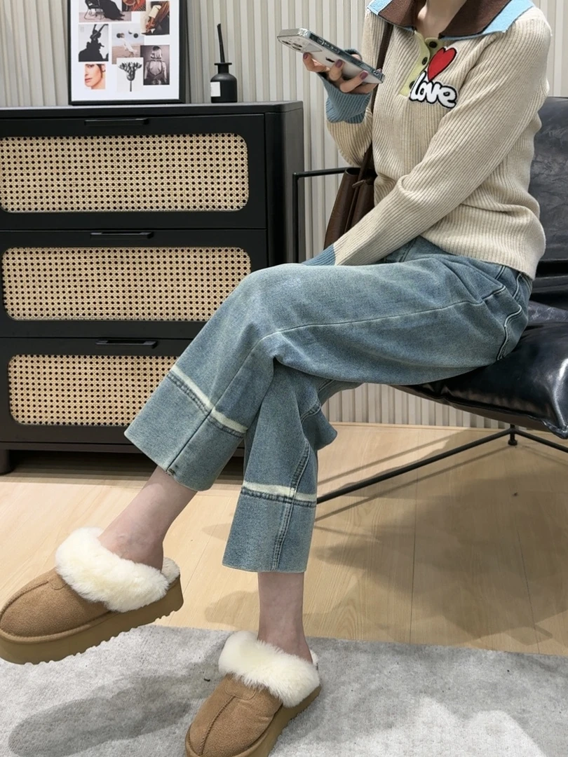 DLS-3019    冬季宽松垂感显瘦窄版直筒牛仔裤