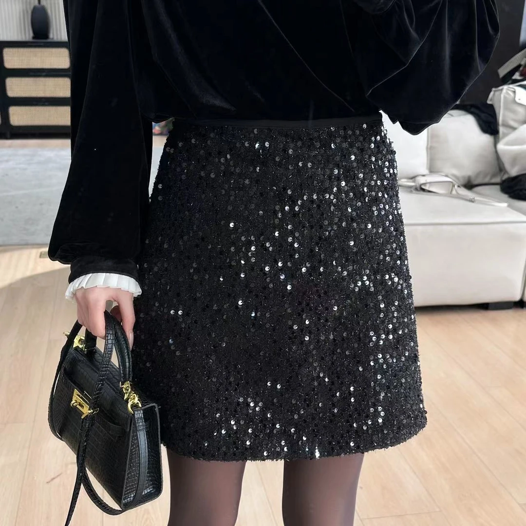 DALIANSU/大脸酥-3151  亮片闪闪秋冬高腰轻奢重工显瘦显高短裙