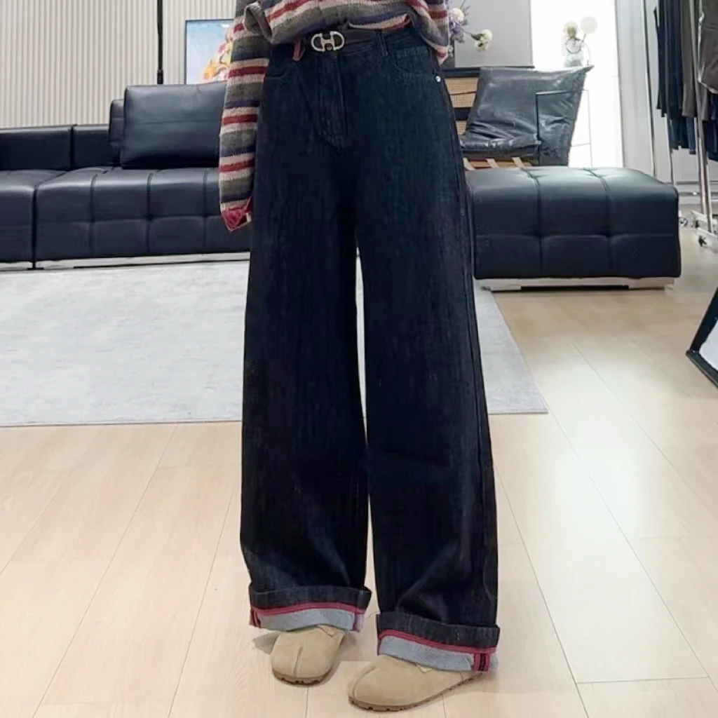 Nalian/拿恋-3828   秋季设计感翻边窄版阔腿牛仔裤