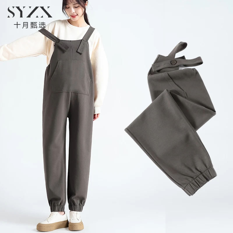 孕妇背带裤秋冬加绒宽松外穿休闲大码显瘦托腹裤2023秋季孕妇装