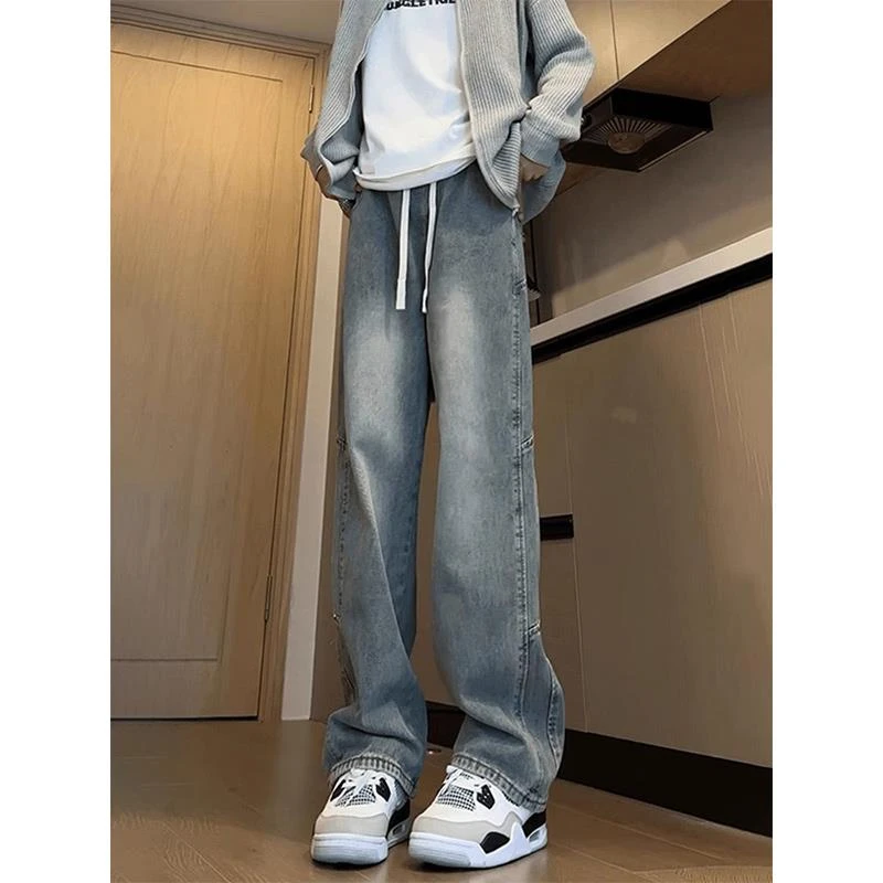2024爆款美式复古牛仔裤阔腿直筒裤潮牌高街显瘦百搭坠感休闲长裤