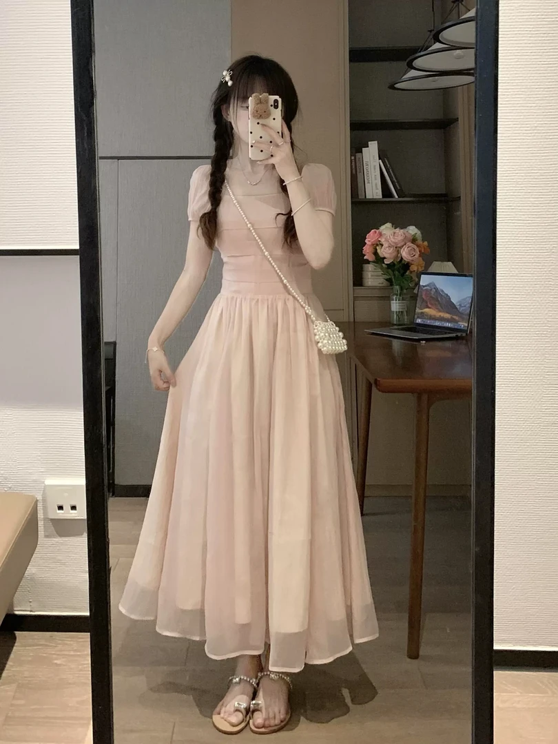 吾小画浅夏季新款小众设计感气质收腰显瘦礼裙短袖吊带抹胸连衣裙