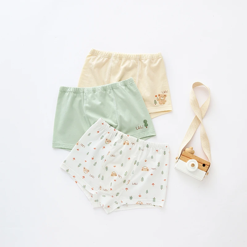 拉比童装2024新款男儿童内裤3条装男童平角四角棉内裤不夹PP内裤