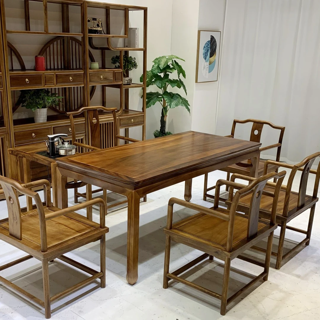 7件套马蹄桌 搭配梧栖主椅客椅 新中式泡茶桌办公茶桌茶台一整套