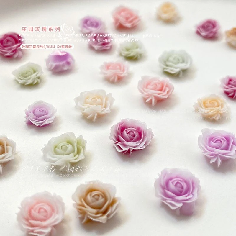 FXSN美甲饰品复古干枯玫瑰花渐变大小混装指甲钻树脂雕刻山茶花