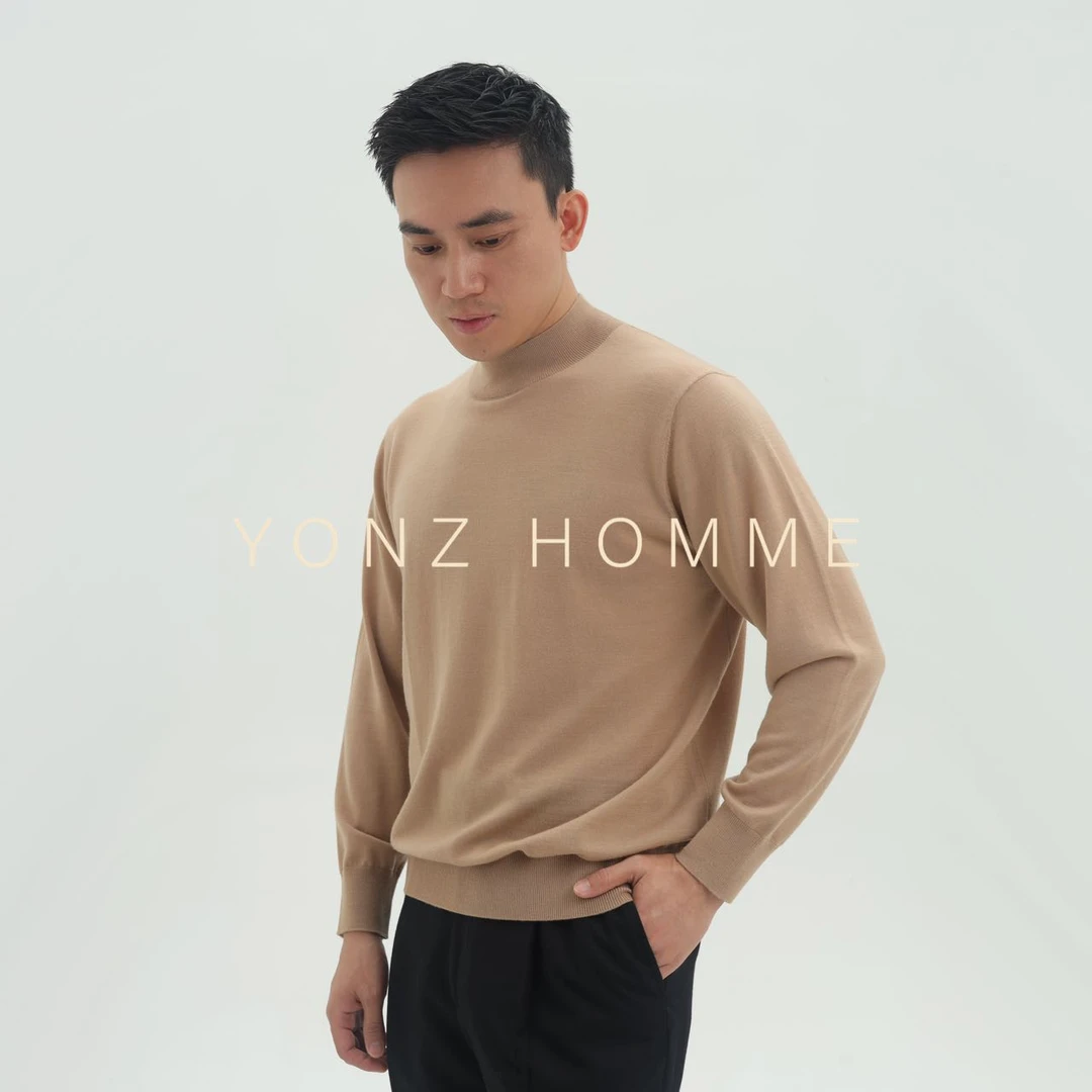 YONZ HOMME全羊毛四色可选半高领100支男款羊毛衫长袖圆领针织