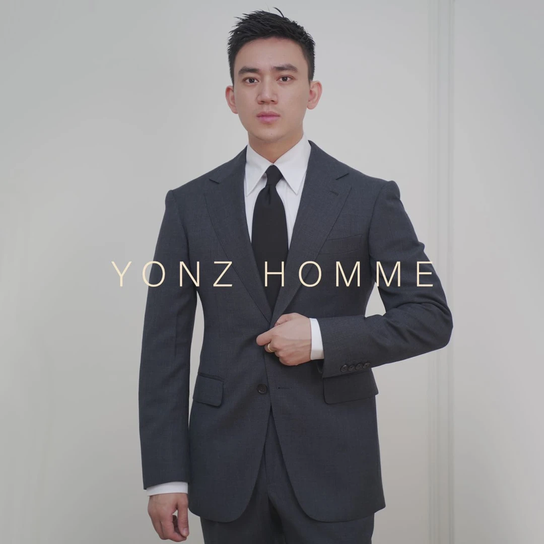 YONZ HOMME 石墨灰男士西服西装套装修身商务职业高定工艺结婚