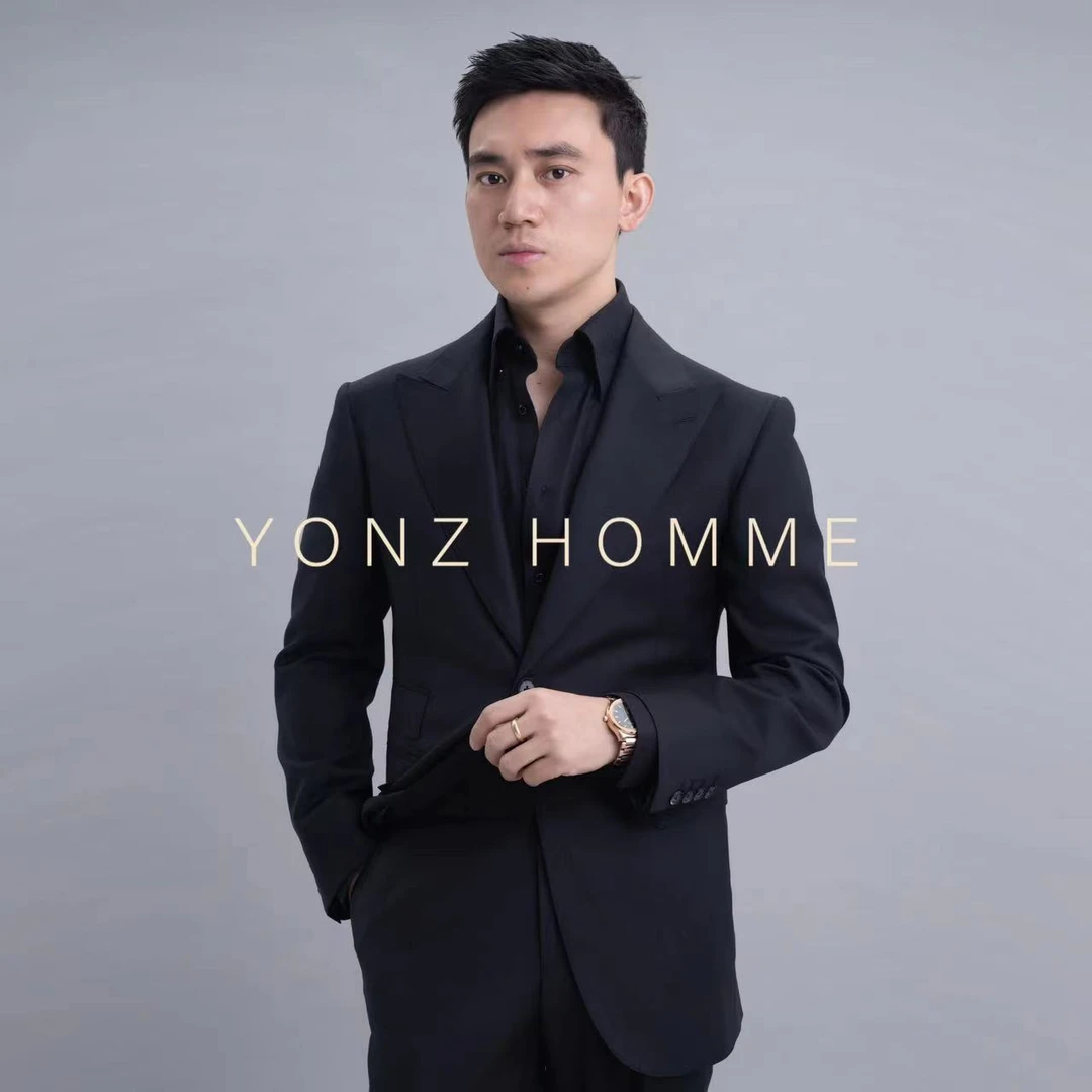 YONZ HOMME戗驳领纯黑色男士套西全羊毛VBC面料商务半麻衬修身