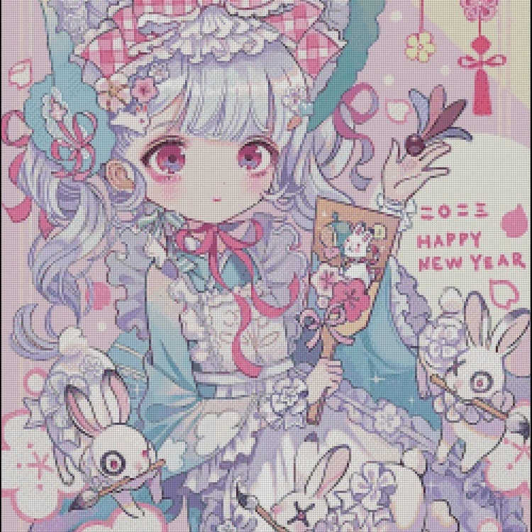 【ZZ2019-书绘萌兔与女孩 最终版】十字绣2023新款小件客卡通动漫