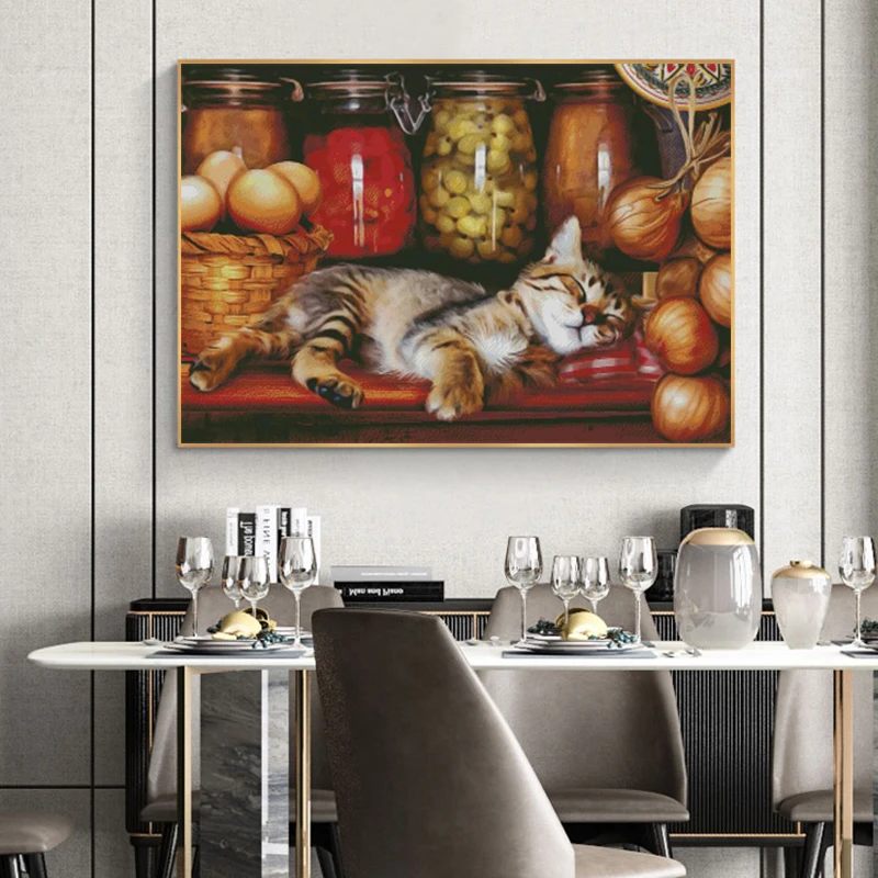 厨房的小猫餐厅卧室小件可爱卡通猫咪印花满绣十字绣