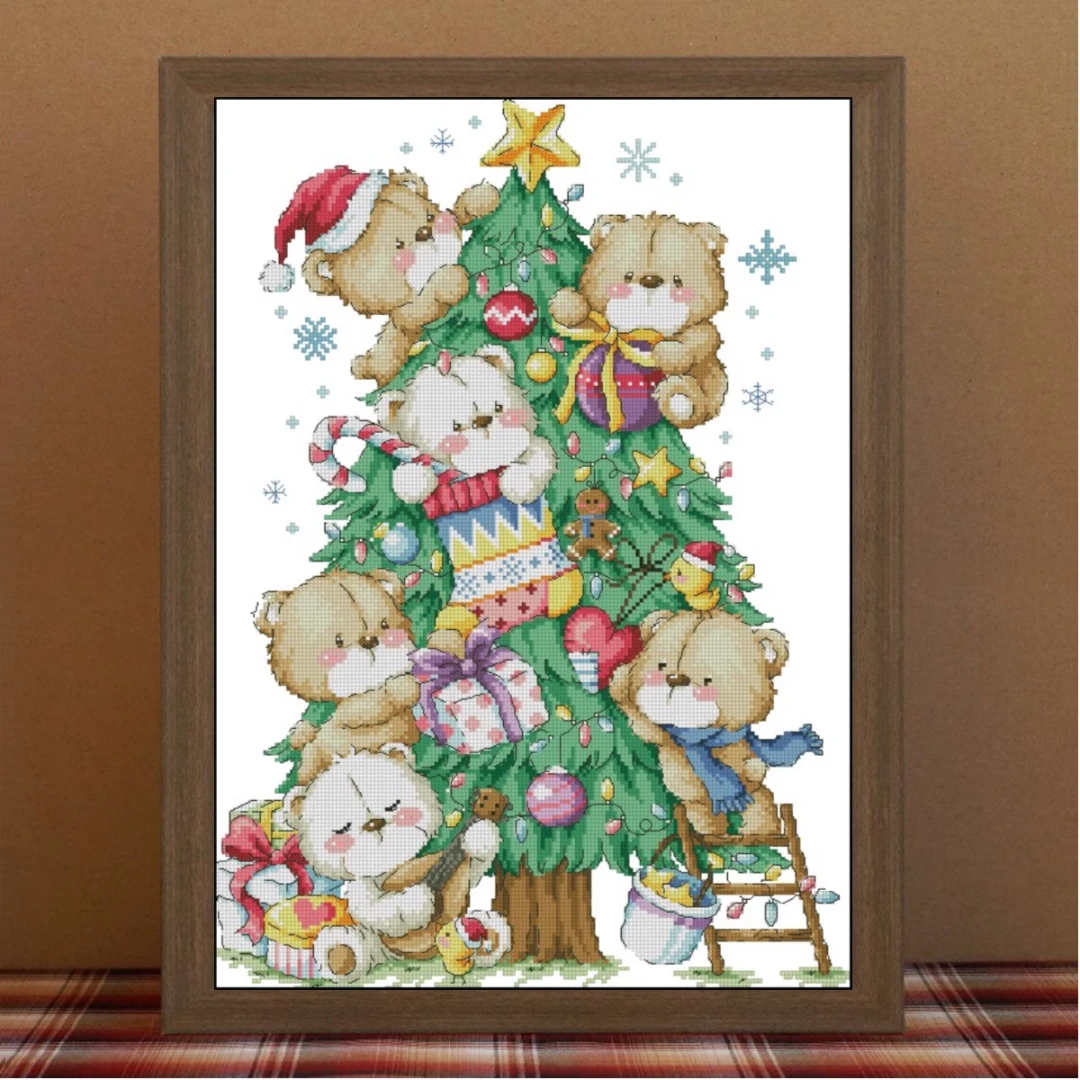 ZZ3641-SO-G148小熊与圣诞树（非满绣）十字绣线绣2023新款刺绣卧室