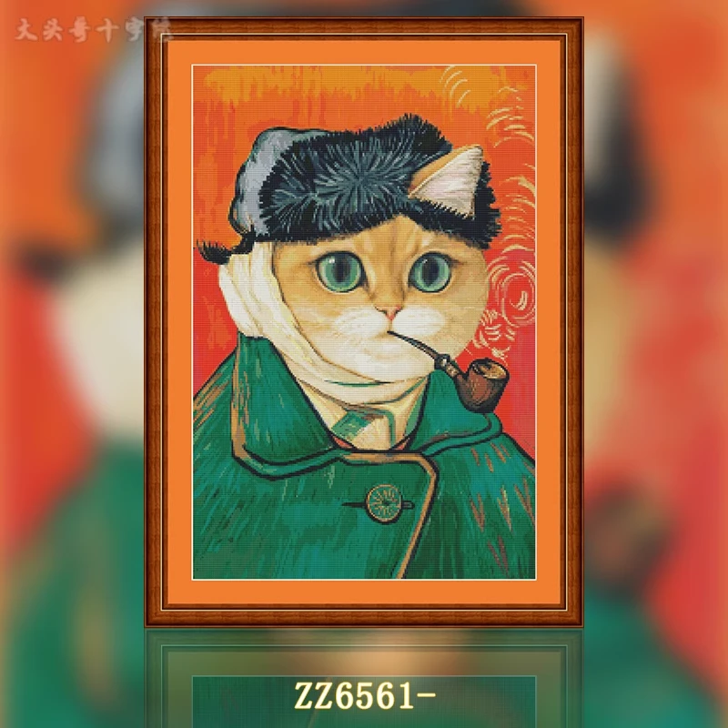 【ZZ6561-烟斗猫】十字绣2024新款客厅卧室玄关画唐卡客厅简约现