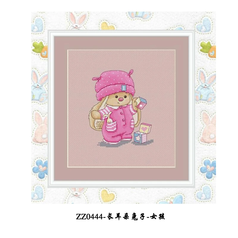 【ZZ0444-长耳朵兔子-女孩】长耳朵兔子女孩新款十字绣2023新款十