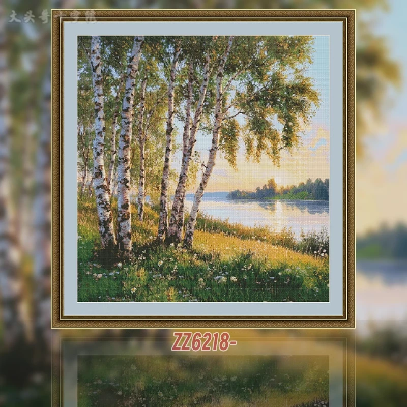 【ZZ6218-湖光桦影】十字绣2024新款客厅餐厅简单简约竖版