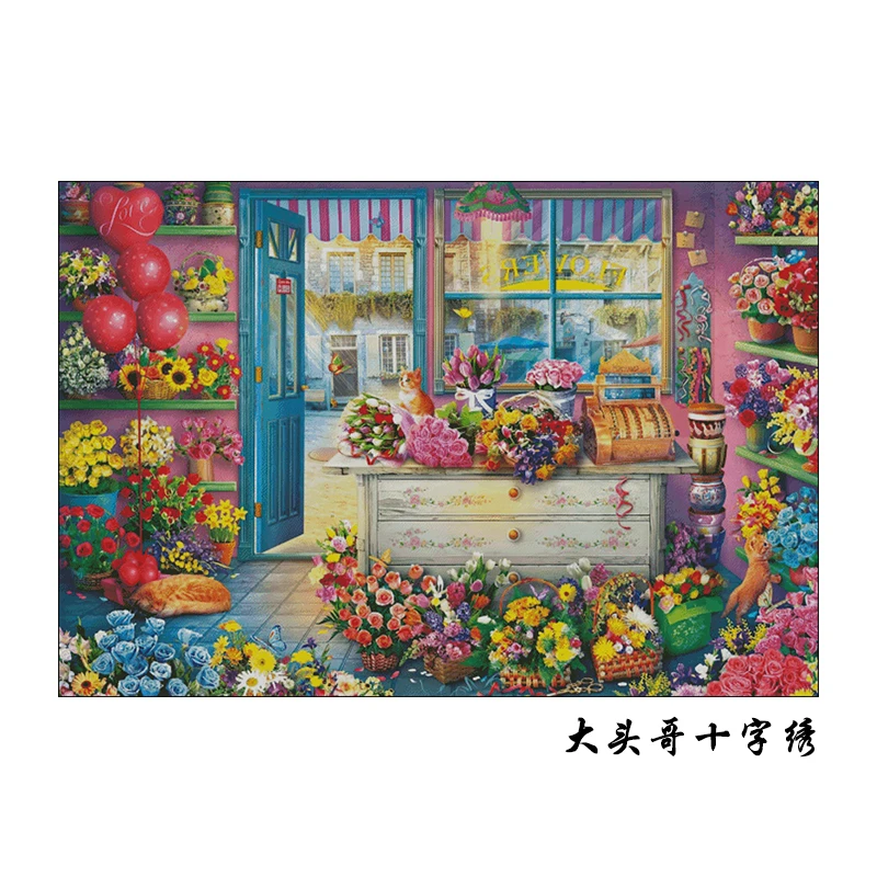 【JJ2219-设计定制款猫咪鲜花店】十字绣2022新款