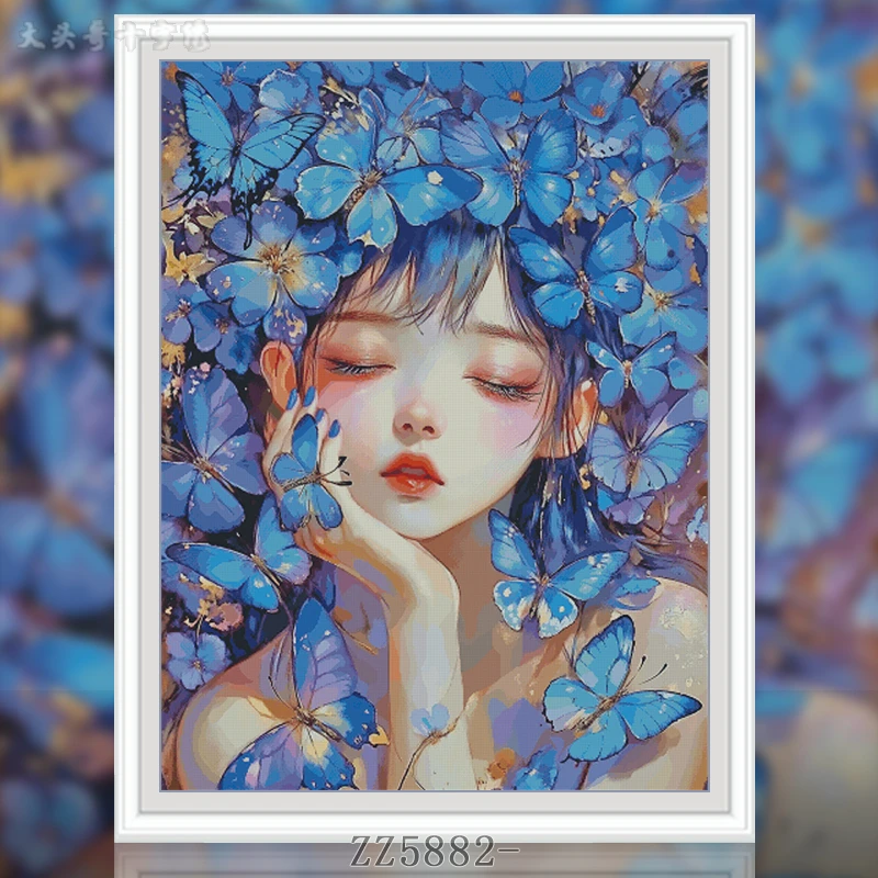 【ZZ5882-蓝蝶梦】十字绣2024新款自己绣手工客厅卡通竖版人物系
