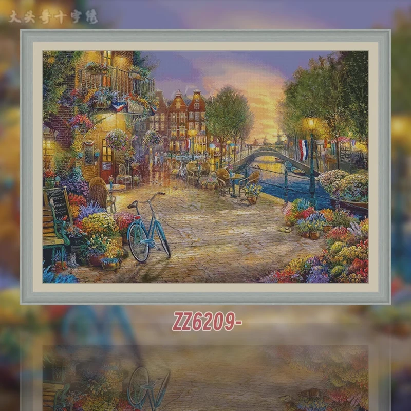 【ZZ6209-夕阳下的欧洲小镇】十字绣2024款客厅餐厅简单简约竖版