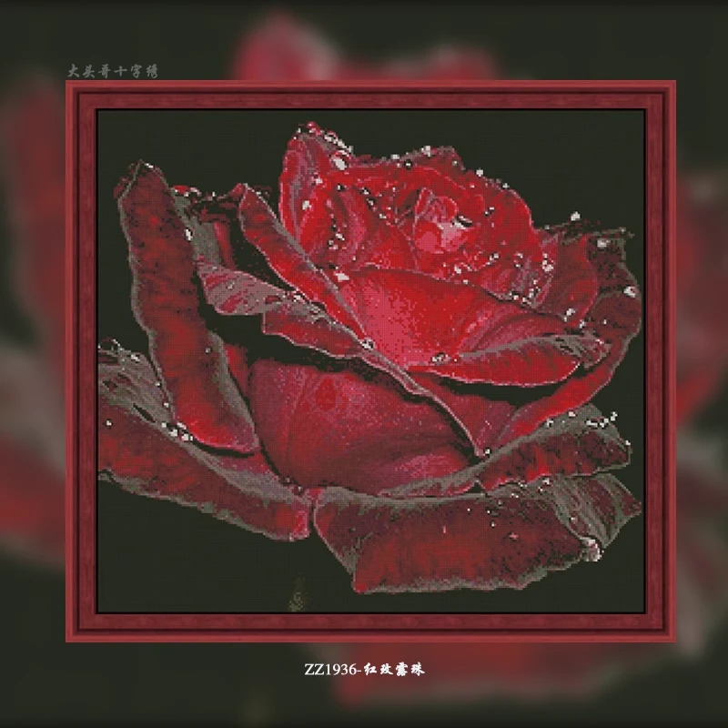 【ZZ1936-红玫露珠】十字绣2023年新款简约客厅现代风景植物花卉