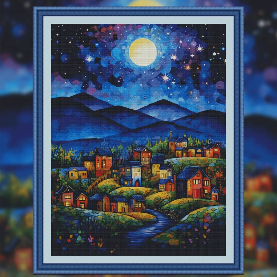 【ZZ4402-月光下的村庄】十字绣2023新款客厅卧室自己绣