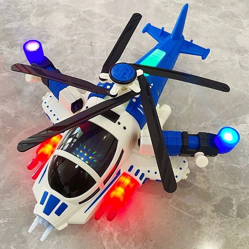 儿童飞机电动玩具2-4岁男孩3宝宝益智变形武装直升机灯光旋转女孩