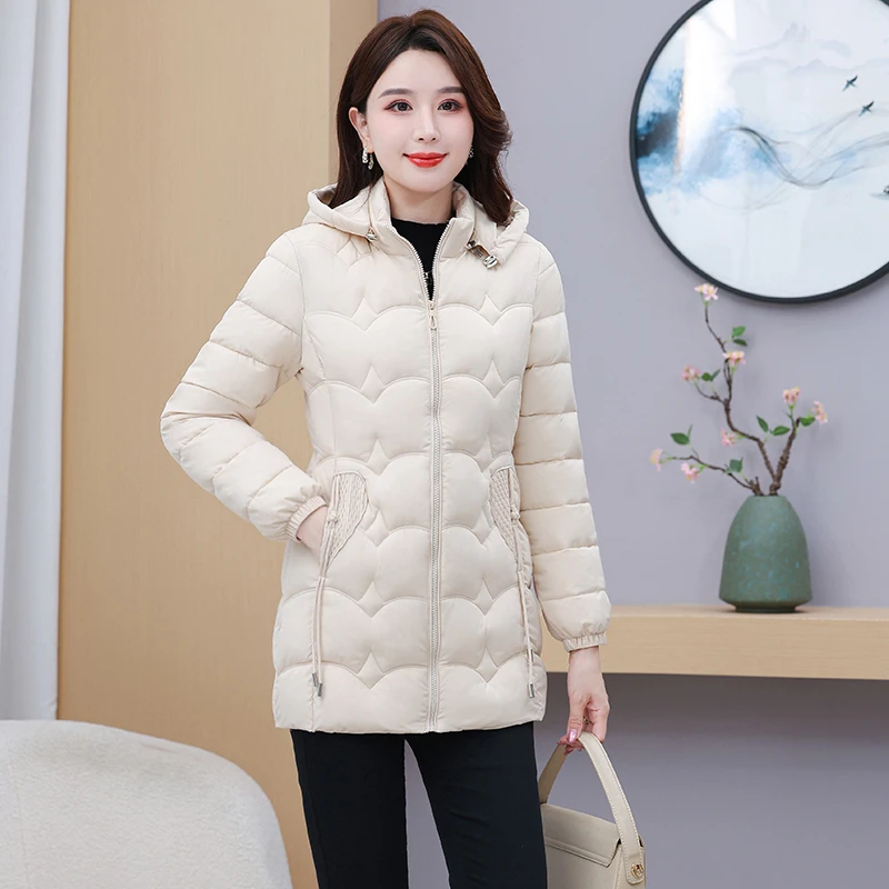女士中长款加厚棉服时尚修身小个子棉衣冬季妈妈装保暖小棉袄