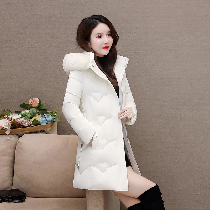 中长款棉服外套时尚毛领连帽棉衣保暖韩版修身显瘦冬季加厚收腰