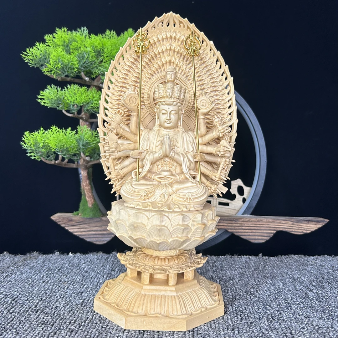 桧木八大守护 生肖守护神千手虚空文殊普贤大日木雕工艺品 29厘米