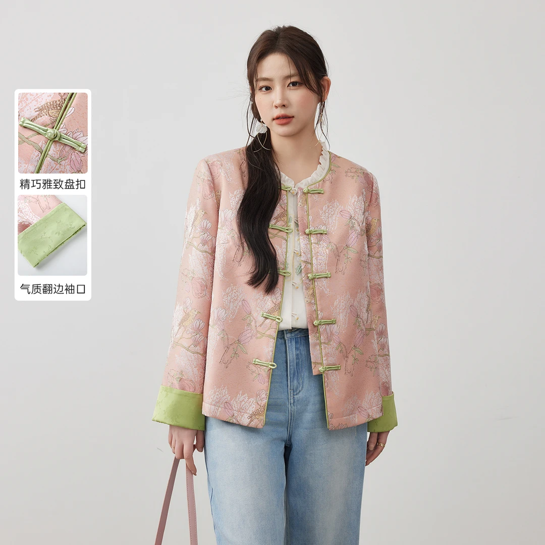 【新中式唐装外套】纤莉秀大码女装微胖国风外套提花优雅QJ1455