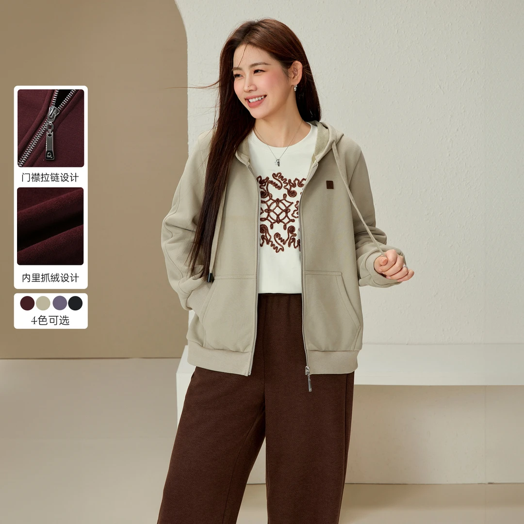 【时髦慵懒加厚暖绒外套】纤莉秀大码女装【视频】简约保暖外套QJ4925