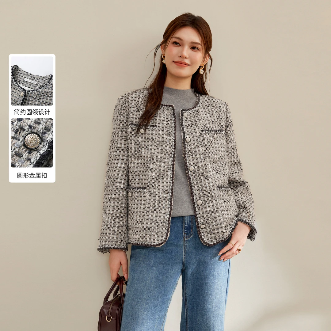 【法式复古千金设计感夹棉百搭外套】纤莉秀大码女装外套QJ3692