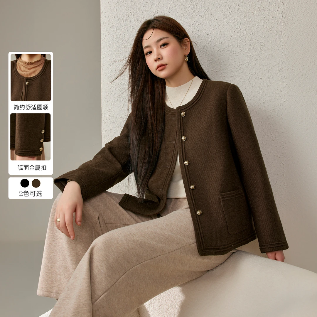 【美拉德香风保暖浮雕短款外套】纤莉秀大码女装外套QJ3693