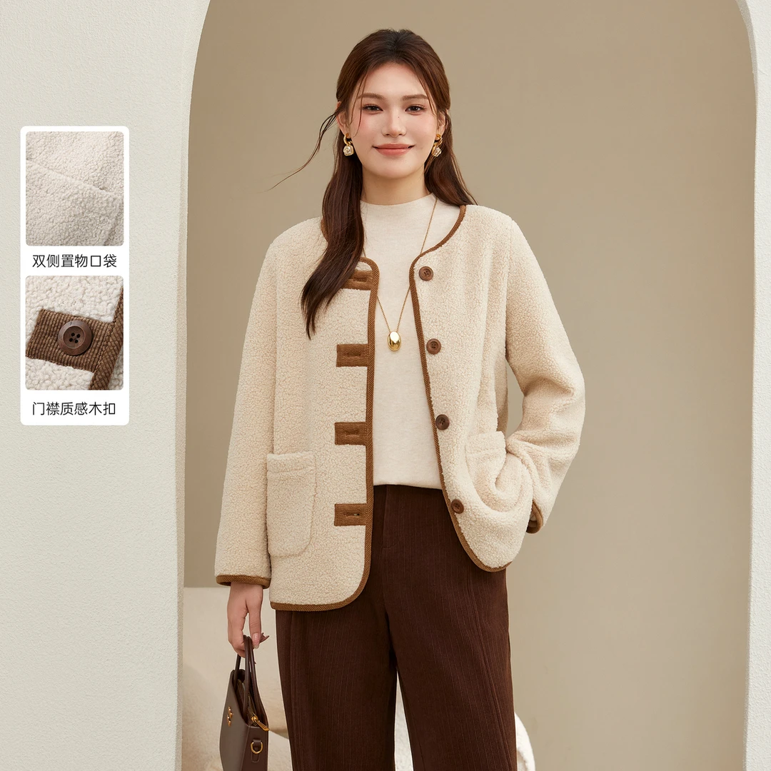 【时髦减龄摇粒绒外套】纤莉秀大码女装撞色新款洋气保暖外套QJ3937
