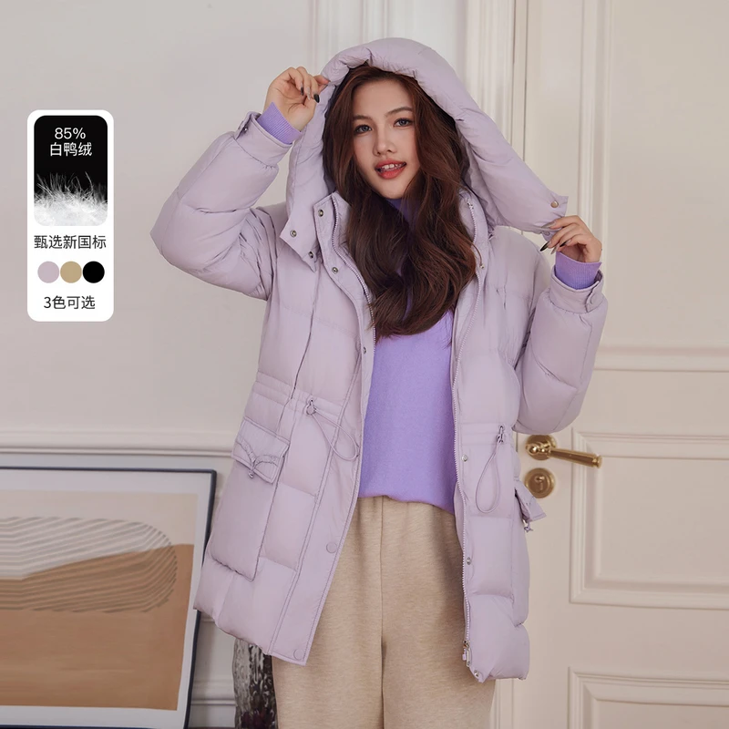 【收腰可拆连帽保暖防寒】纤莉秀大码女装厚实高领百搭羽绒服QI2186
