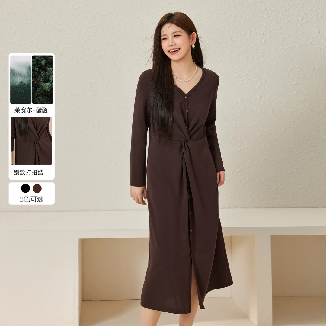 【法式轻熟风】纤莉秀大码女装胖mm气质优雅知性别致连衣裙QJ2647