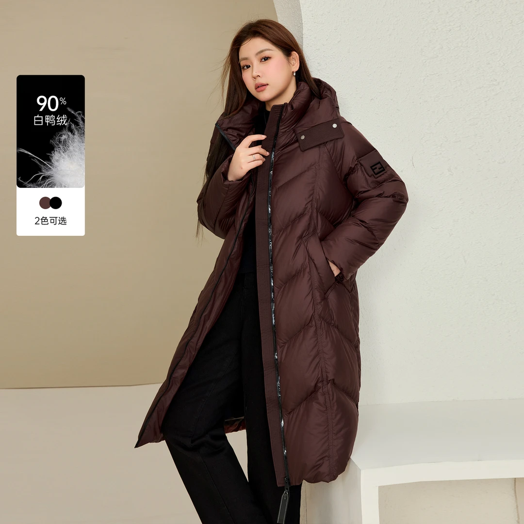 【冬季加厚蓬松保暖过膝长款好羽绒】纤莉秀大码女装冬装QJ2913