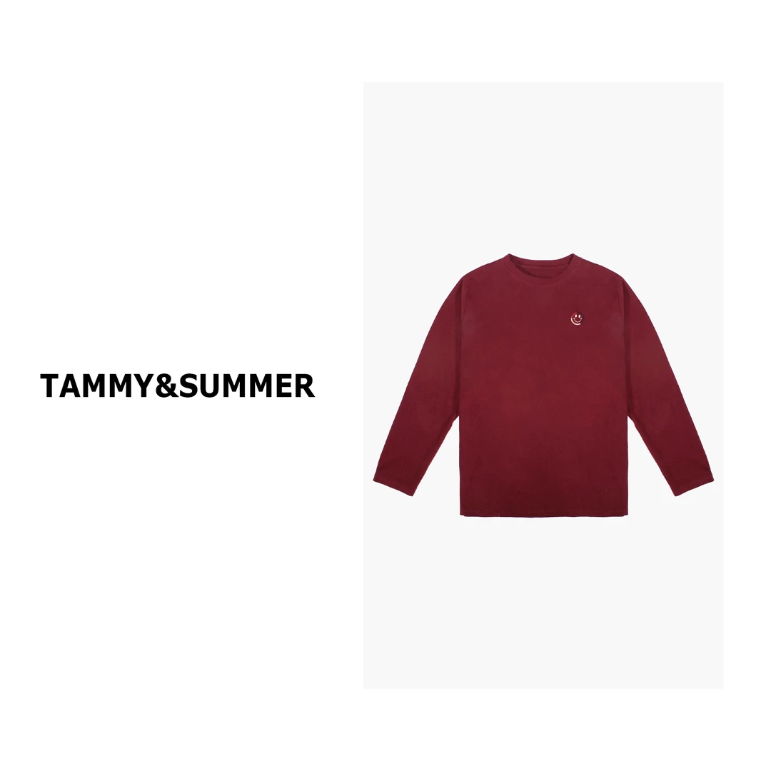 【Tammy&Summer】圆领百搭简约笑脸长袖宽松打底纯色T恤上衣8209